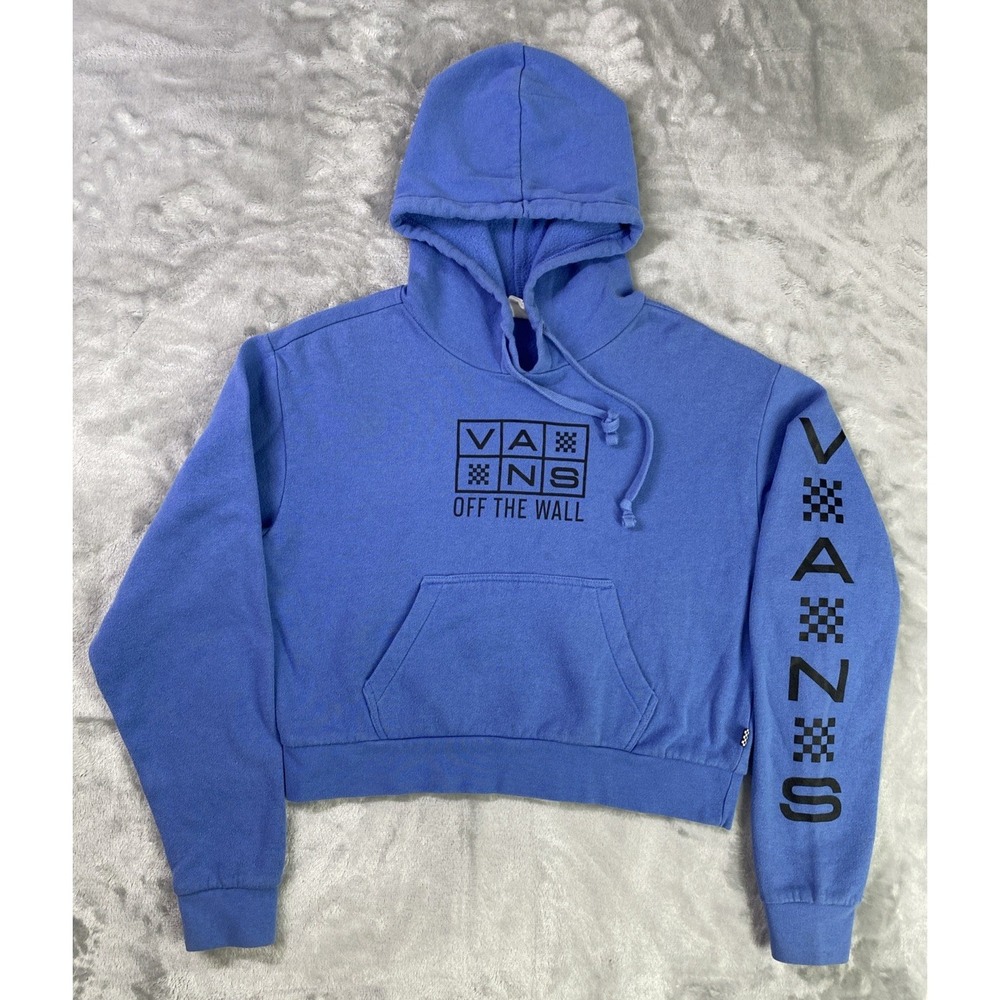 Vans Hoodie Women XS Blue Off The Wall Cropped Checkerboard Skate Sweatshirt